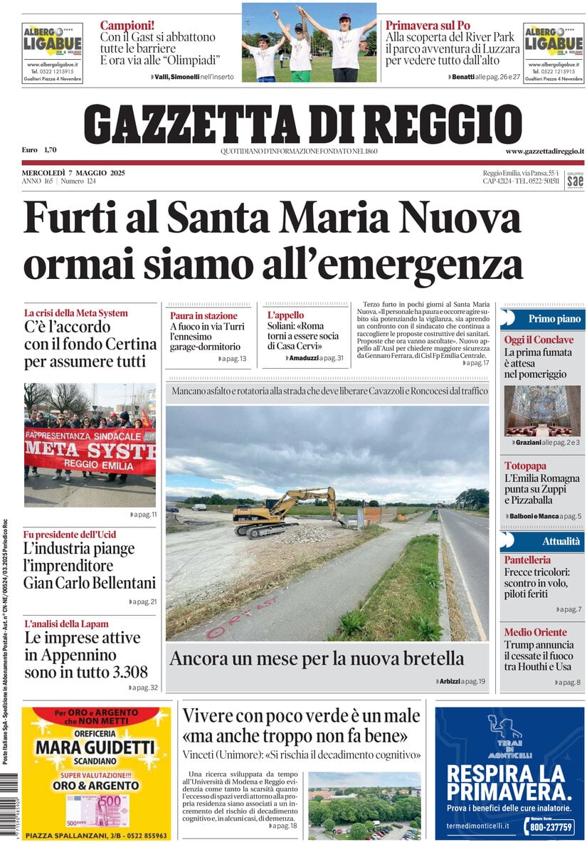Prima Pagina Gazzetta di Reggio 07/05/2025