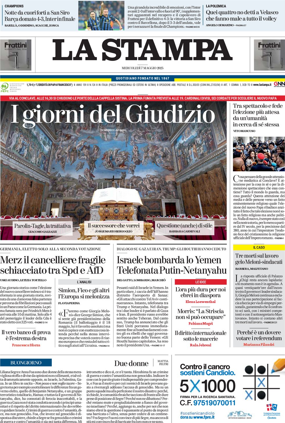 Prima Pagina La Stampa 07/05/2025