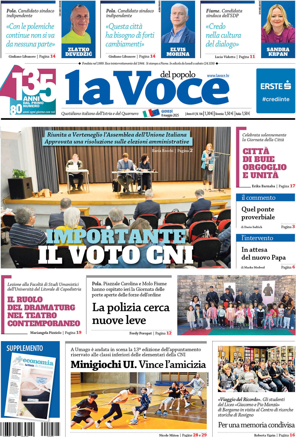 Prima Pagina La Voce del popolo 08/05/2025