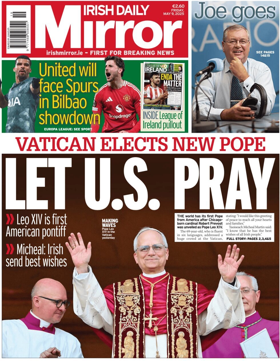 Prima Pagina Irish Daily Mirror 09/05/2025