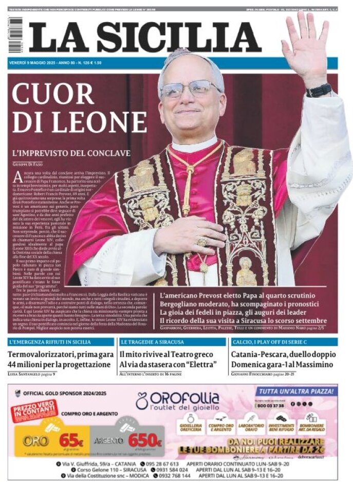 Prima Pagina La Sicilia 09/05/2025