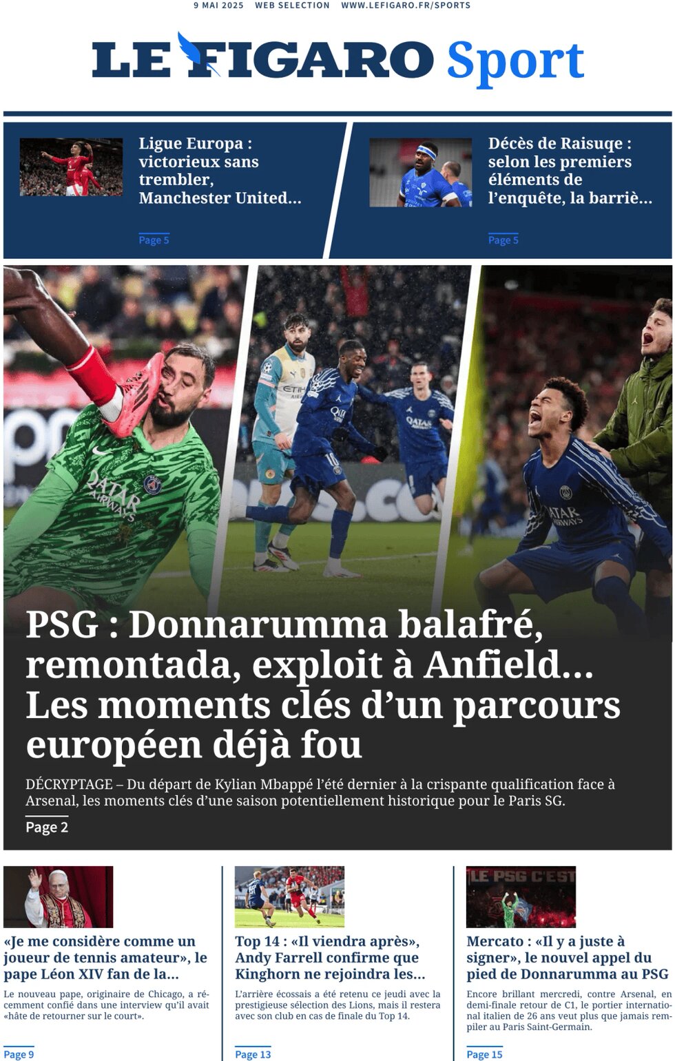 Prima Pagina Le Figaro SPORT 09/05/2025