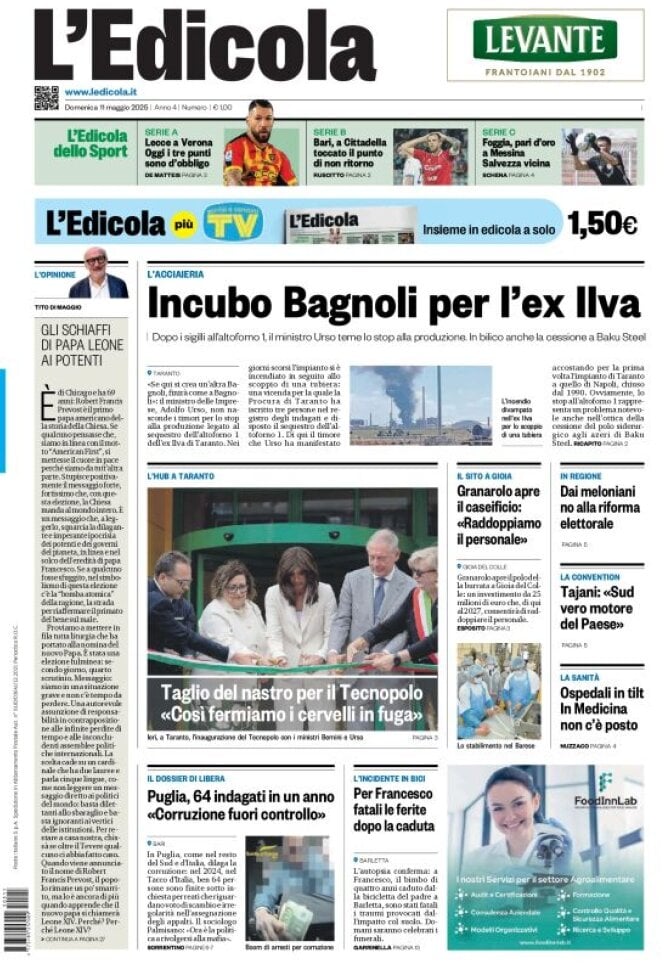 Prima Pagina L'Edicola (Bari) 11/05/2025