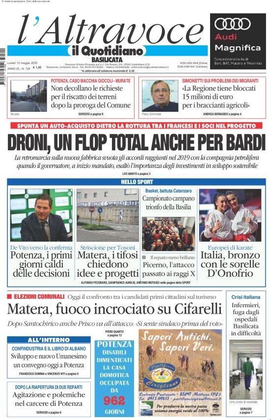 Prima Pagina Il Quotidiano del Sud (Basilicata) 12/05/2025