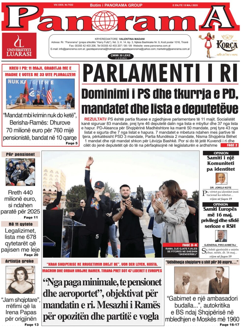 Prima Pagina Gazeta Panorama 15/05/2025