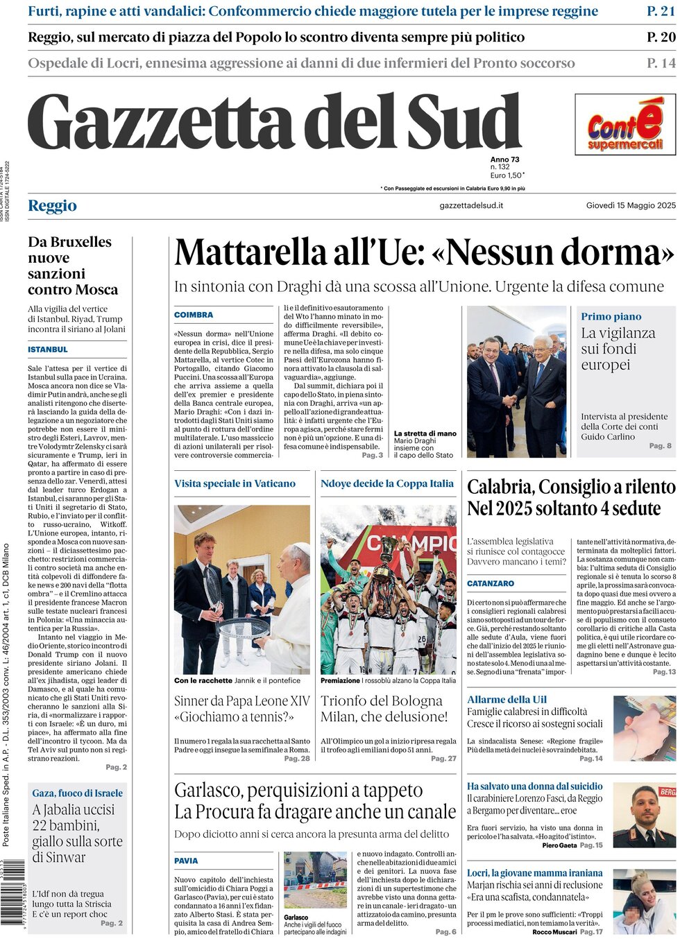 Prima Pagina Gazzetta del Sud (Reggio Calabria) 15/05/2025