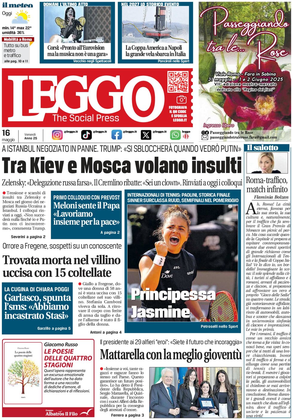 Prima Pagina Leggo (Roma) 16/05/2025