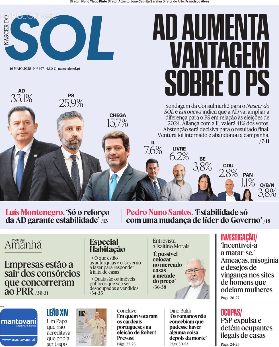 Copertina Nascer do SOL 16/05/2025