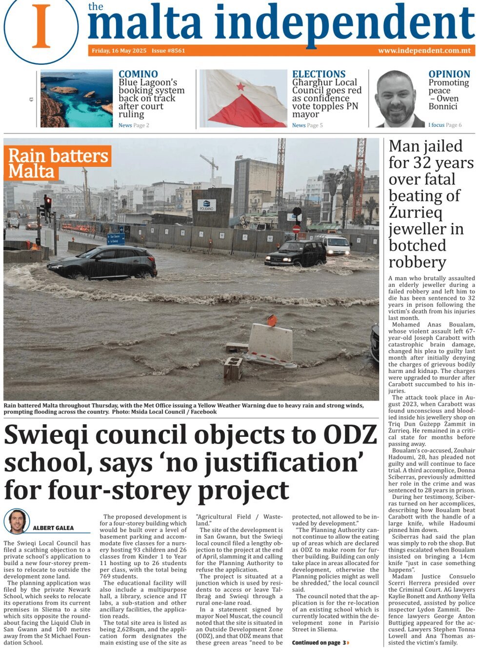 Prima Pagina The Malta Independent 16/05/2025