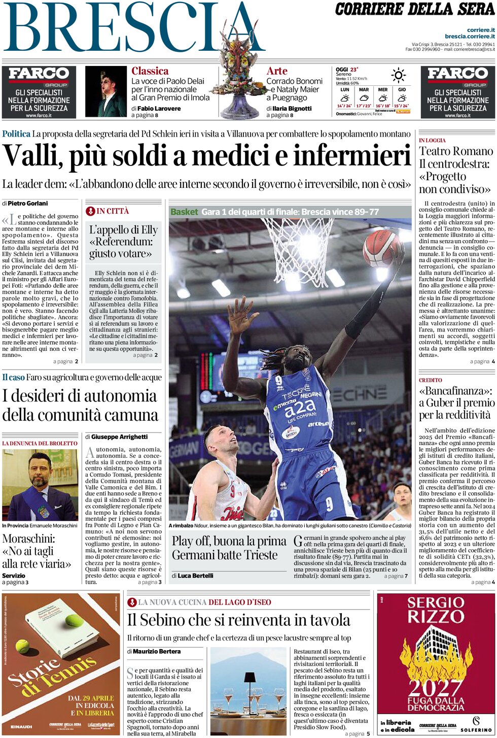 Prima Pagina Corriere della Sera (Brescia) 18/05/2025