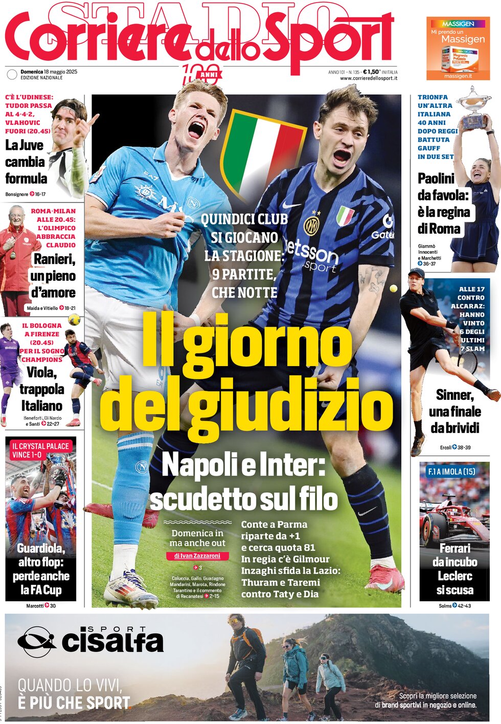 Prima Pagina Corriere dello Sport 18/05/2025