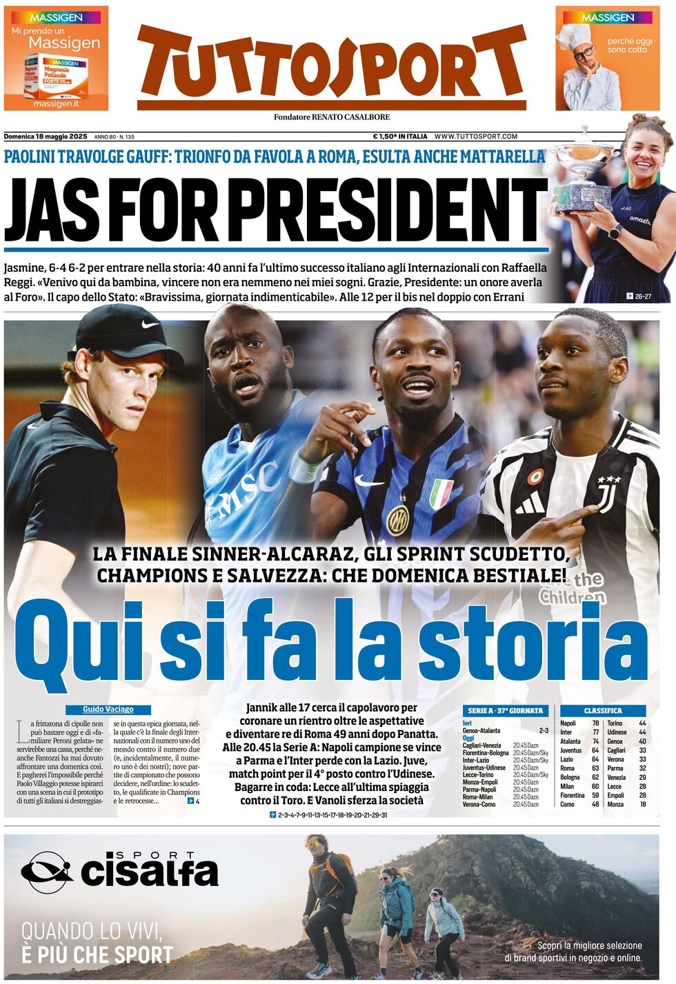 Prima Pagina Tuttosport 18/05/2025
