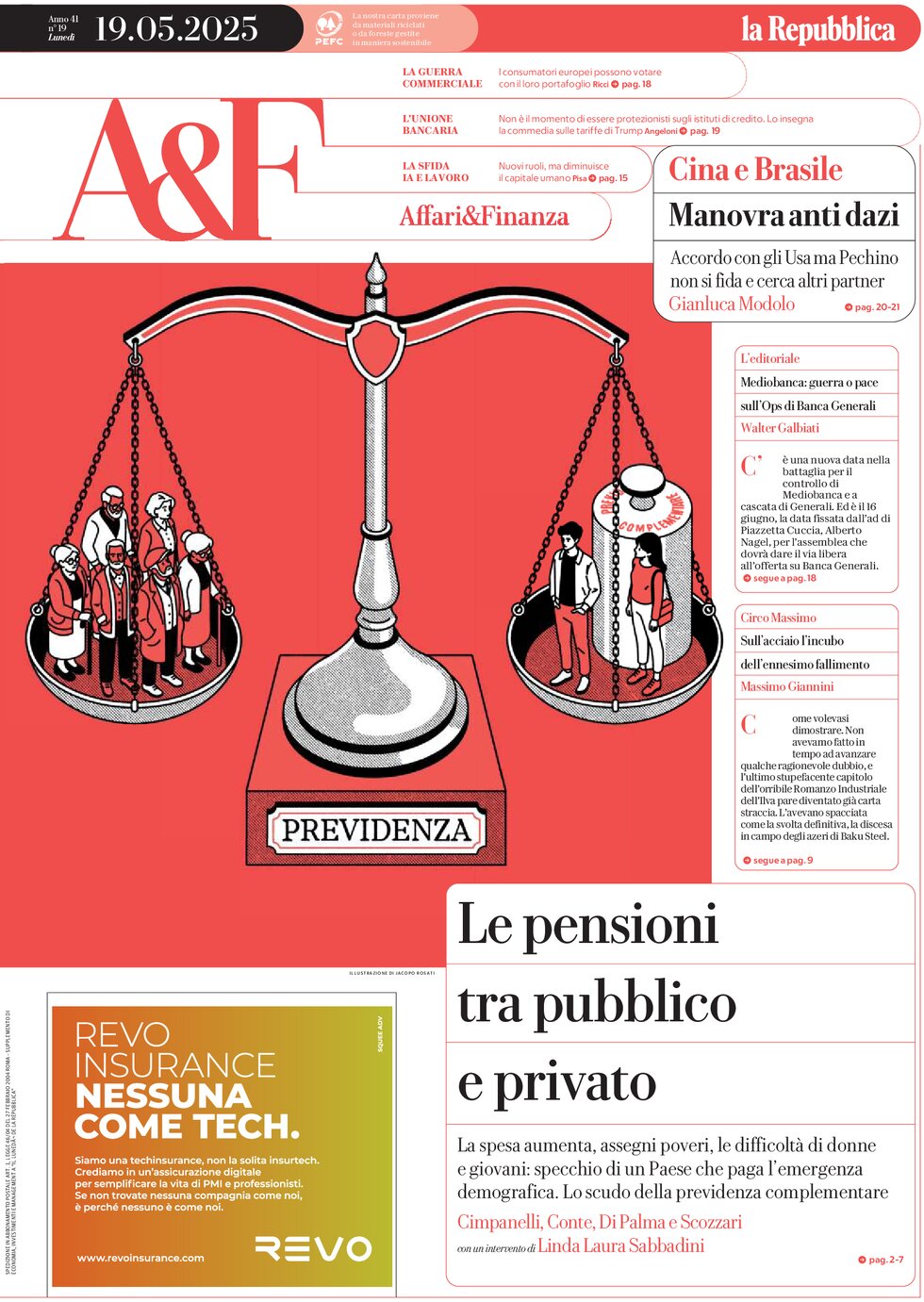 Copertina Affari & Finanza (la Repubblica) 19/05/2025