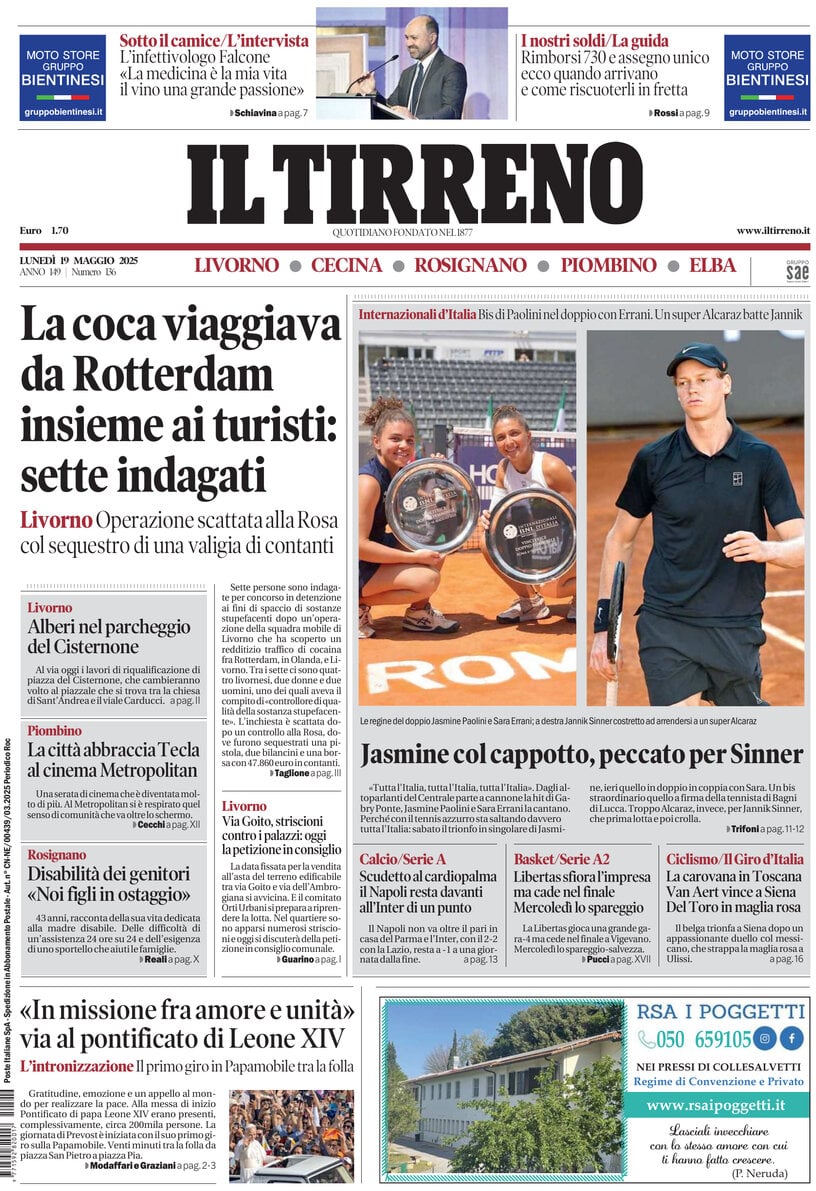Prima Pagina Il Tirreno (Livorno, Cecina, Rosignano, Piombino, Elba) 19/05/2025