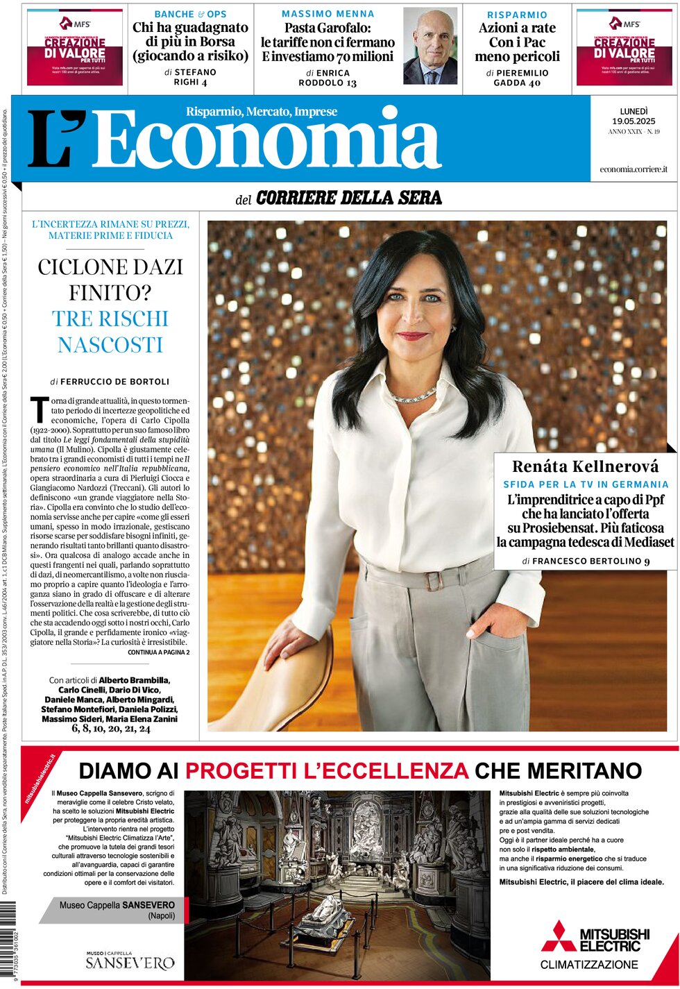 Copertina L'Economia (Corriere della Sera) 19/05/2025