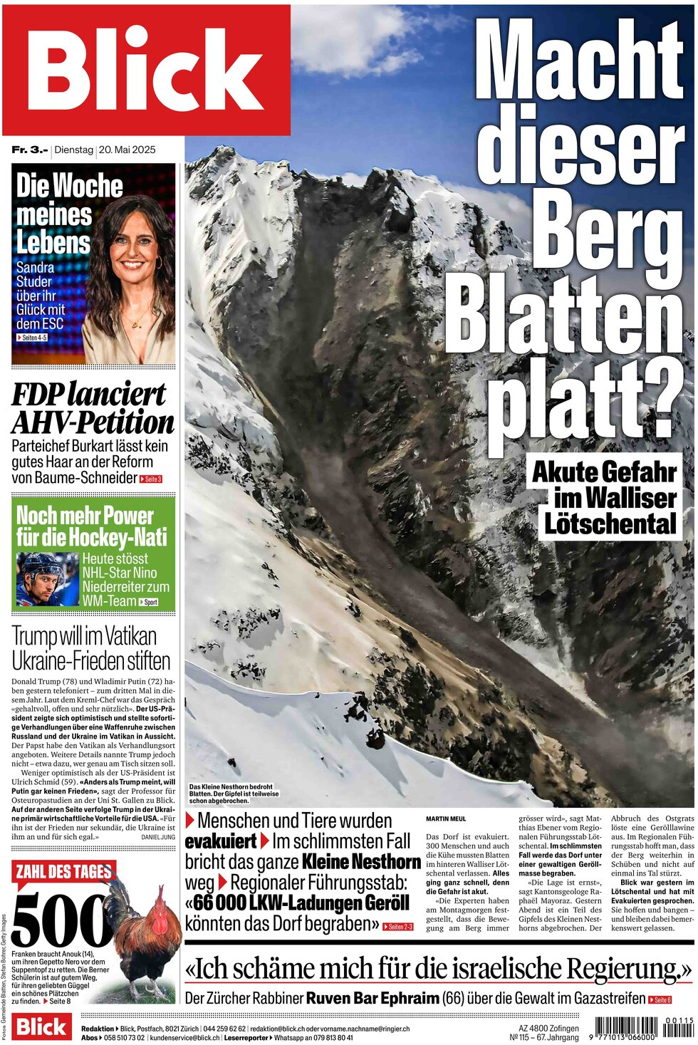 Prima Pagina Blick 20/05/2025