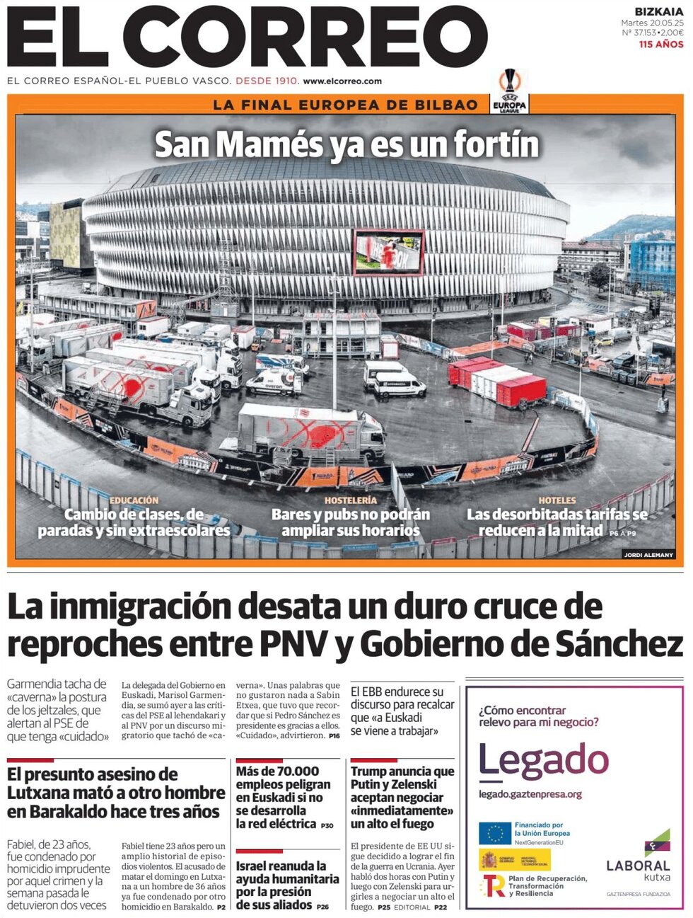 Prima Pagina El Correo 20/05/2025