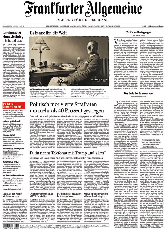 Prima Pagina Frankfurter Allgemeine Zeitung 21/05/2025