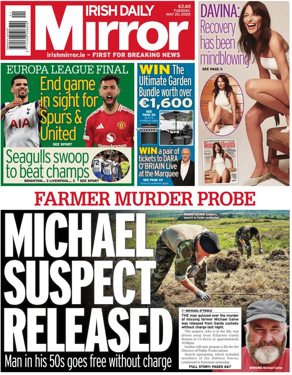 Prima Pagina Irish Daily Mirror 20/05/2025