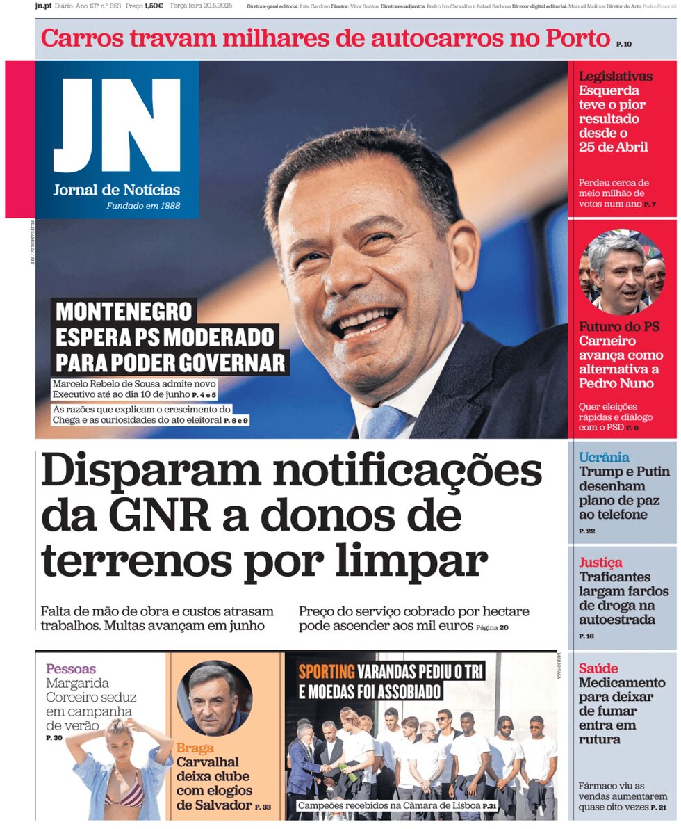 Prima Pagina Jornal de Notícias 20/05/2025