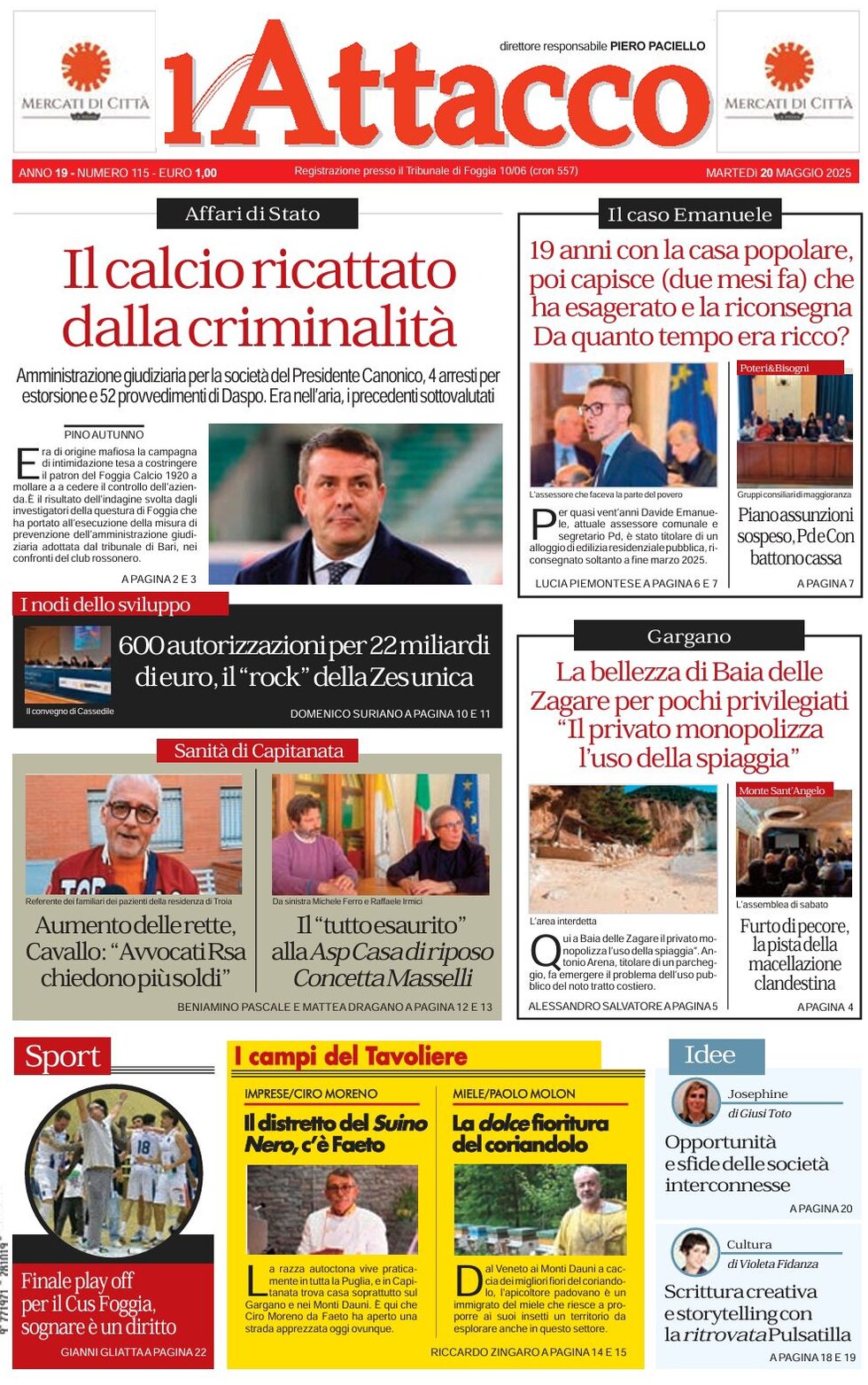 Prima Pagina L'Attacco (Foggia) 20/05/2025