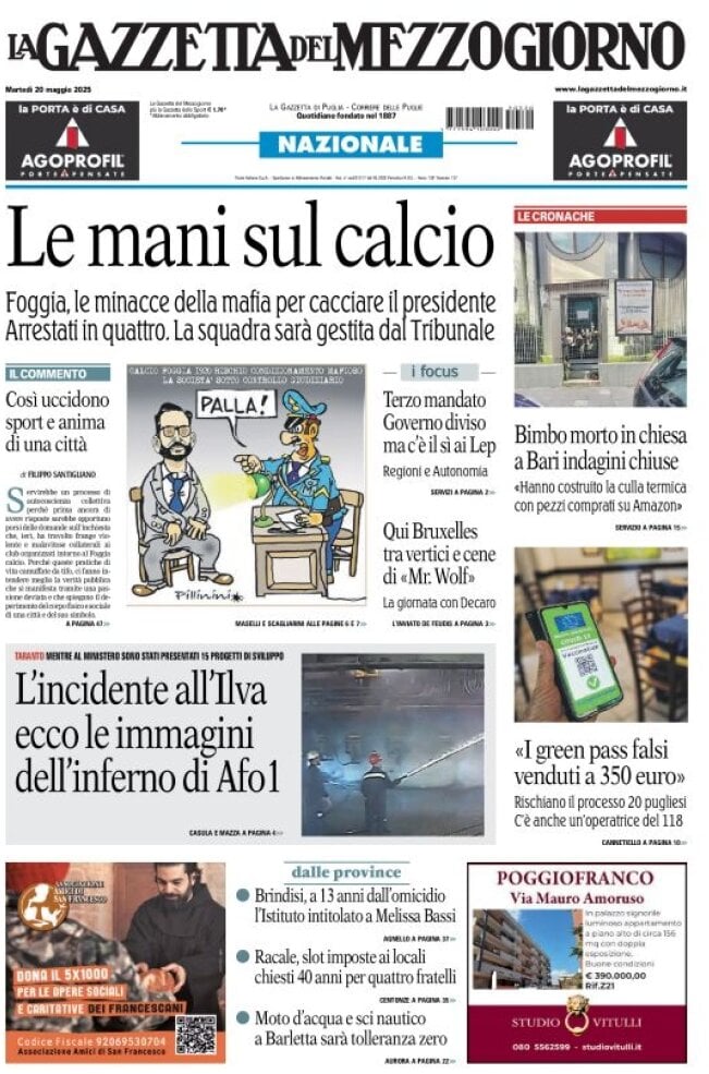 Prima Pagina La Gazzetta del Mezzogiorno (Basilicata) 20/05/2025