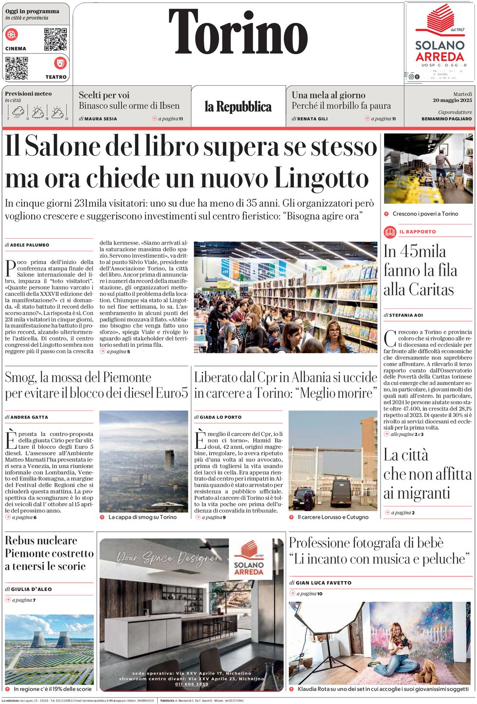 Prima Pagina La Repubblica (Torino) 20/05/2025