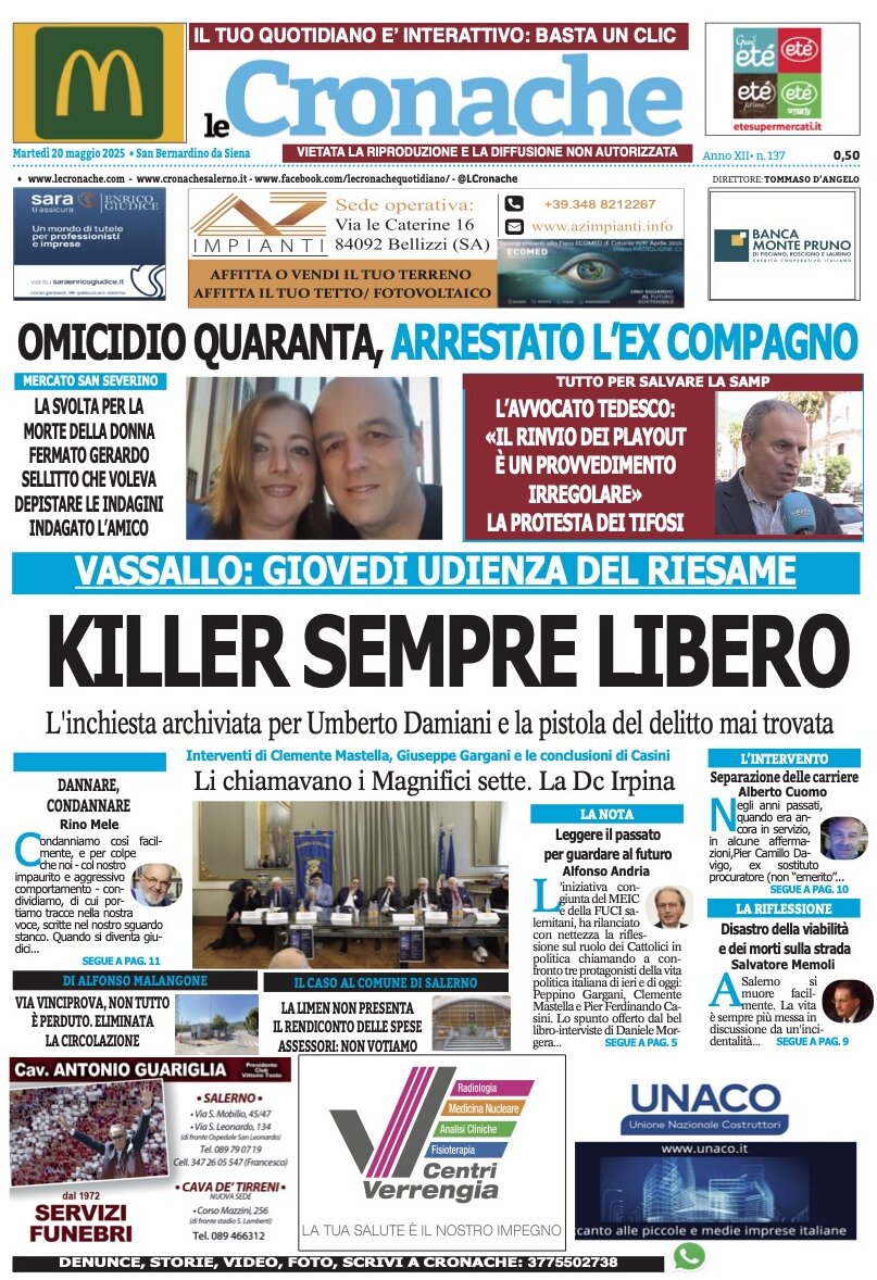 Prima Pagina Le Cronache (Salerno) 20/05/2025