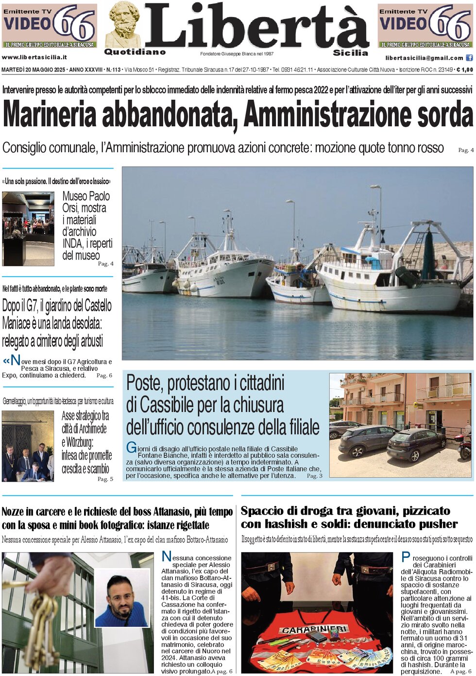 Prima Pagina Libertà Sicilia 20/05/2025