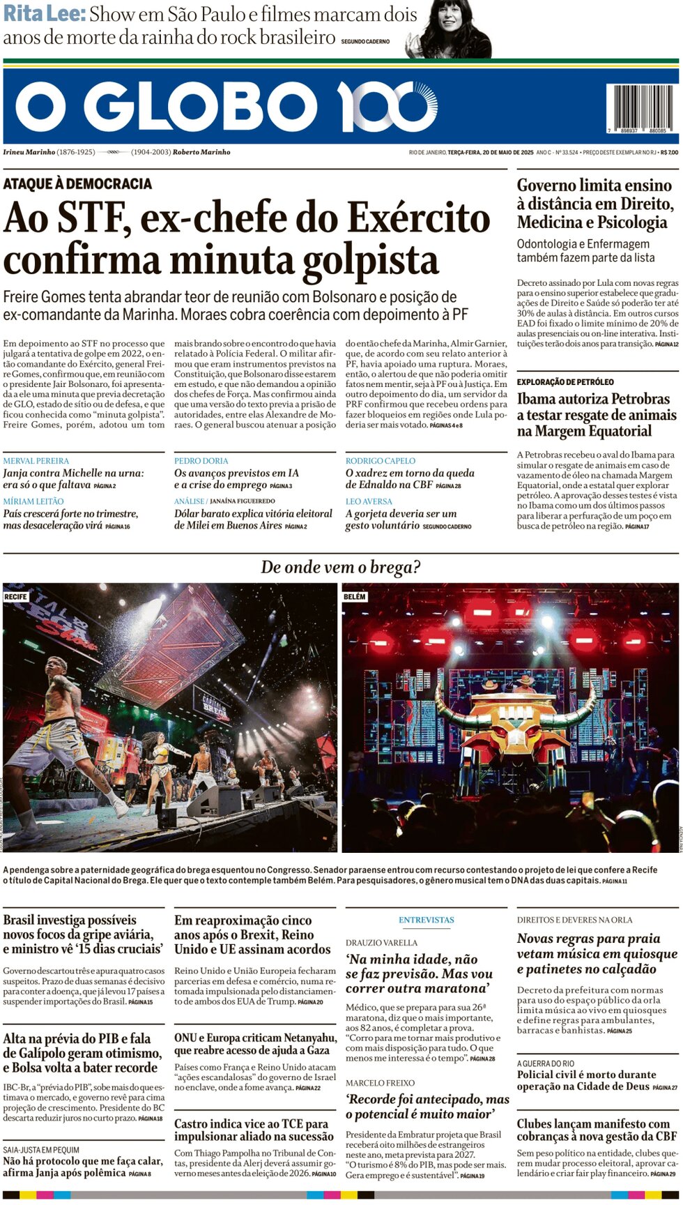 Prima Pagina O Globo 20/05/2025