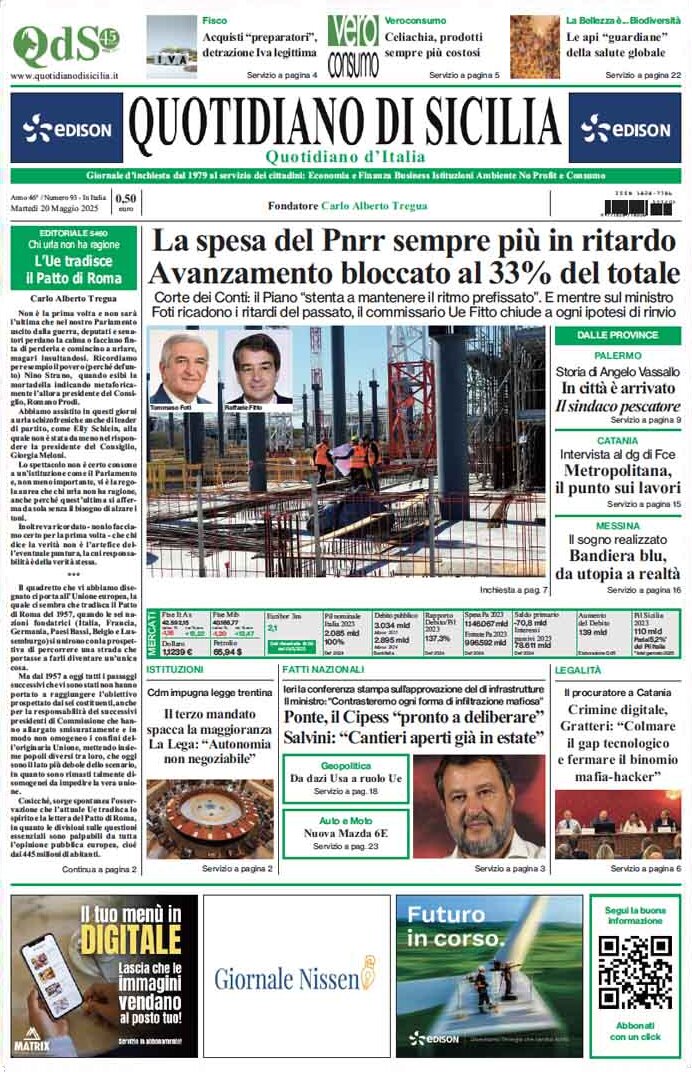 Prima Pagina Quotidiano di Sicilia 20/05/2025