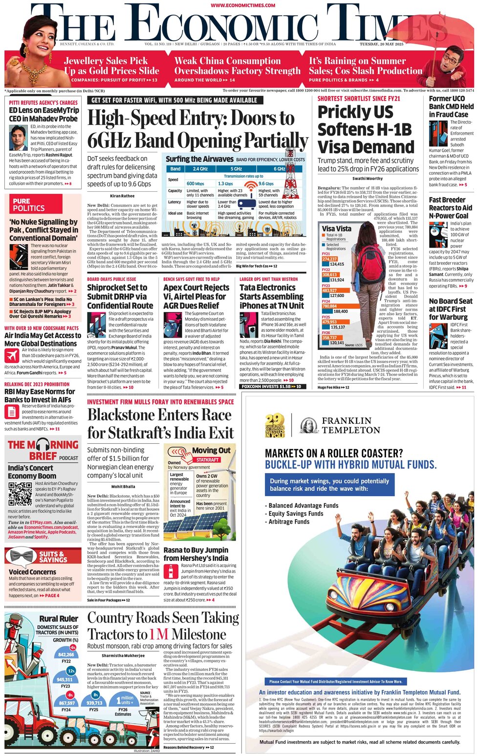 Prima Pagina The Economic Times 20/05/2025