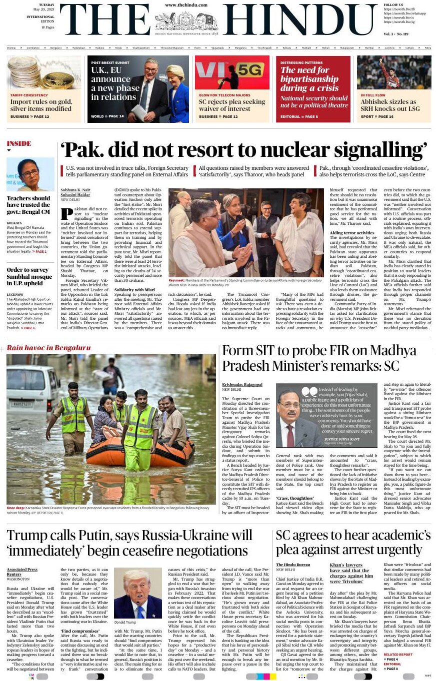 Prima Pagina The Hindu 20/05/2025