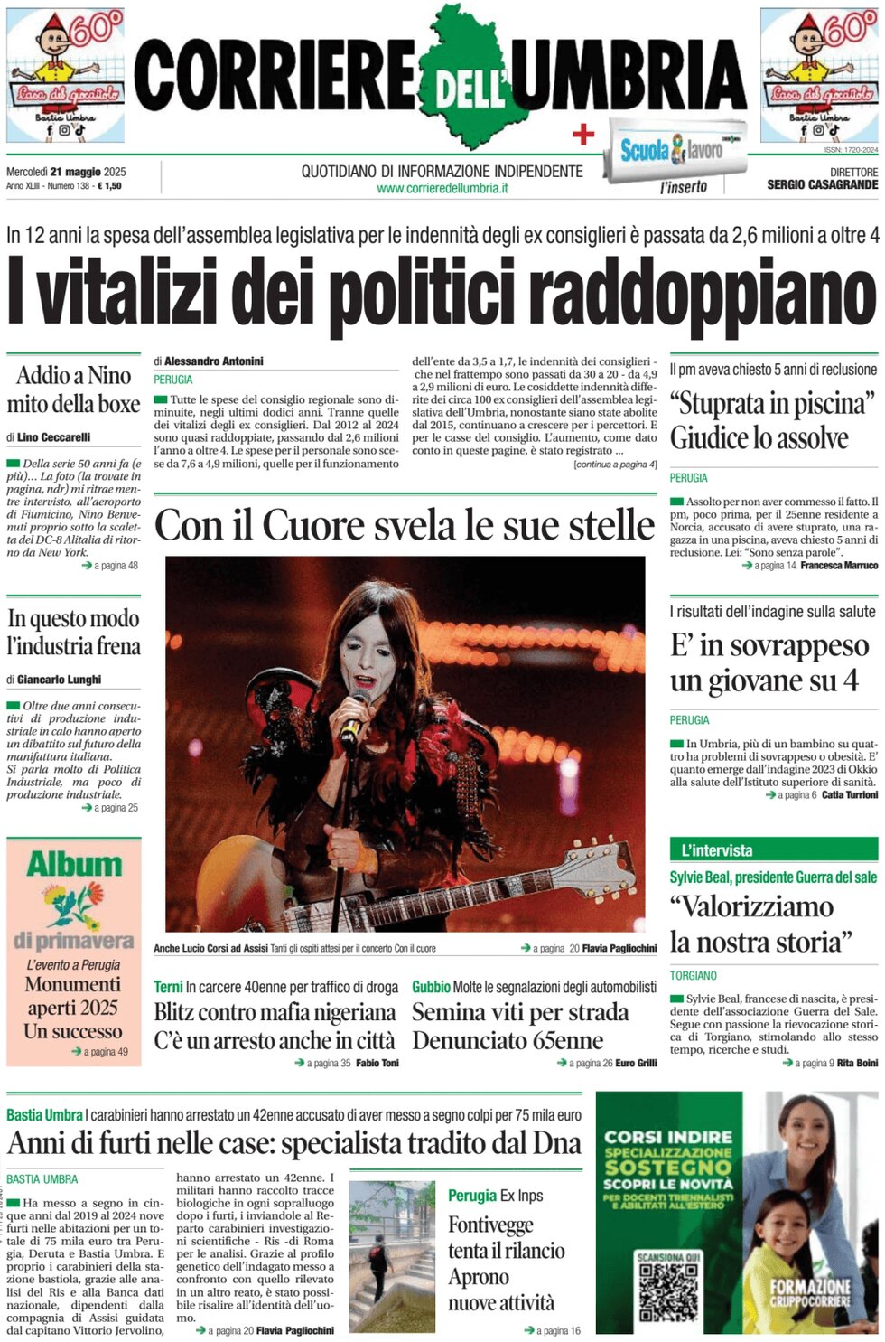 Prima Pagina Corriere dell'Umbria 21/05/2025