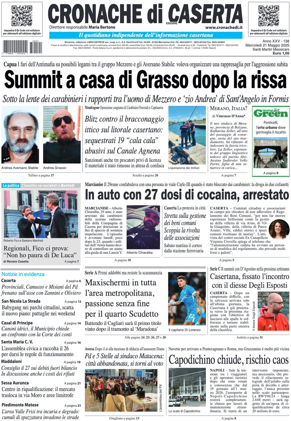 Prima Pagina Cronache di Caserta 21/05/2025