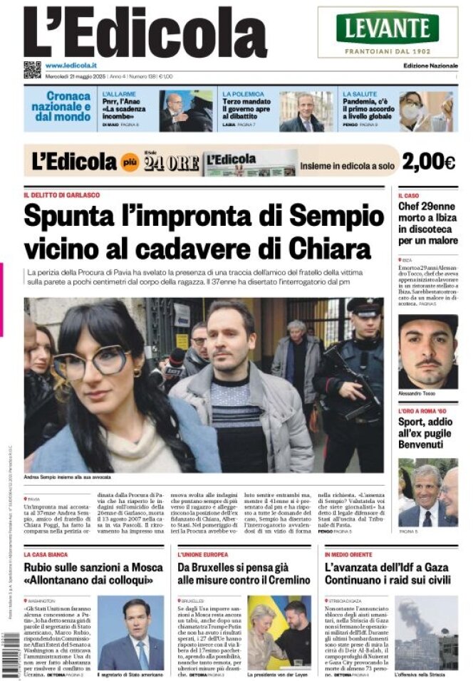 Prima Pagina L'Edicola (Nazionale) 21/05/2025