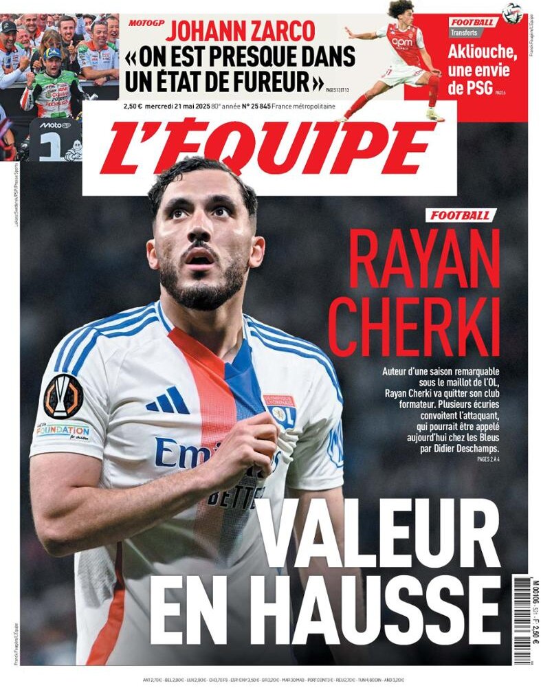 Prima Pagina L'Equipe 21/05/2025