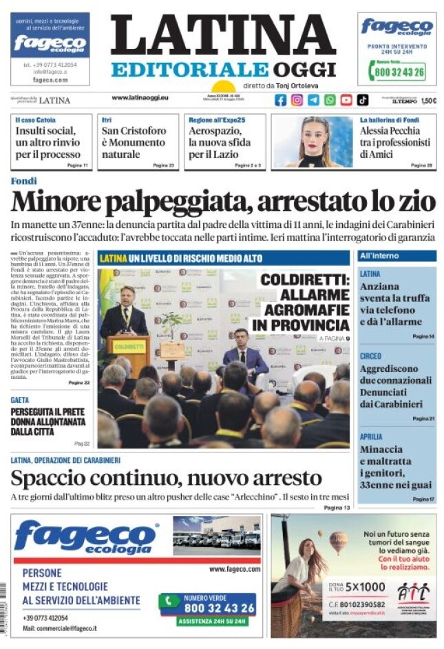 Prima Pagina Latina Editoriale Oggi 21/05/2025