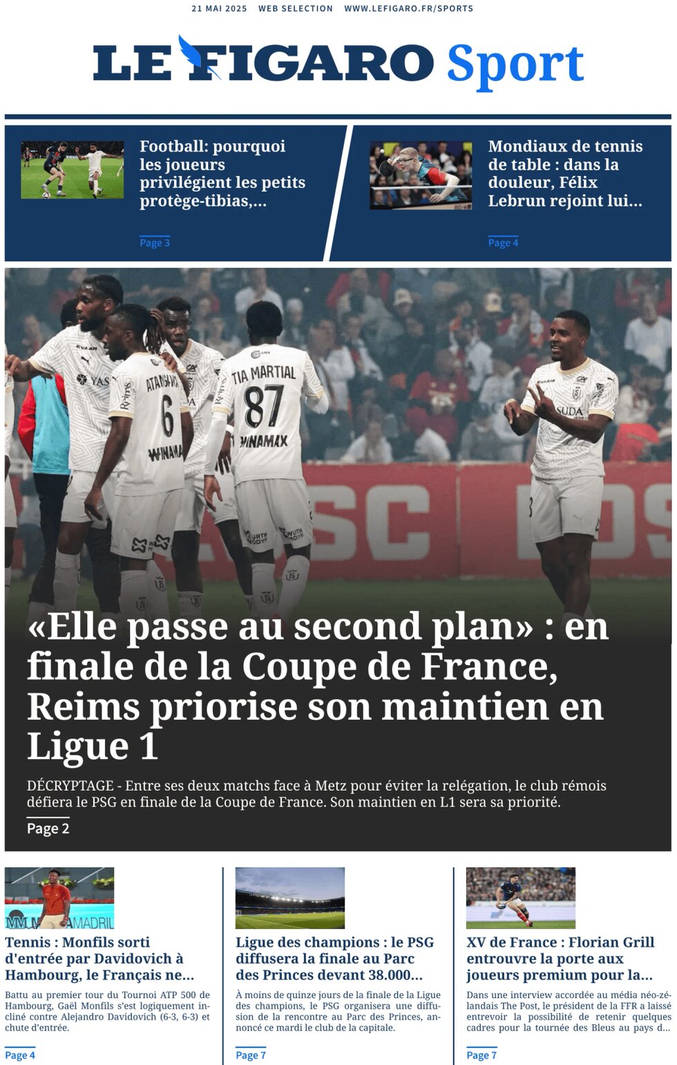 Prima Pagina Le Figaro SPORT 21/05/2025