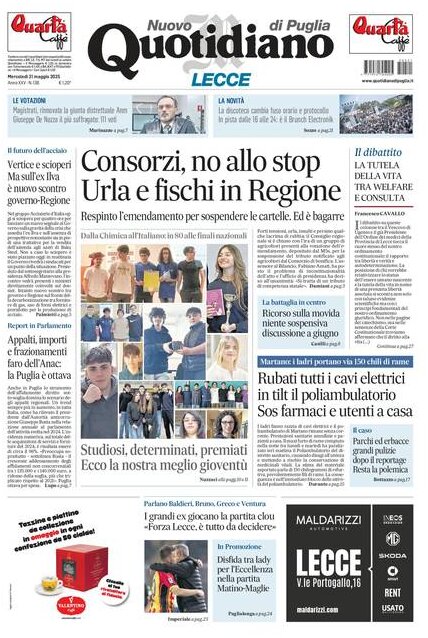 Prima Pagina Nuovo Quotidiano di Puglia (Lecce) 21/05/2025