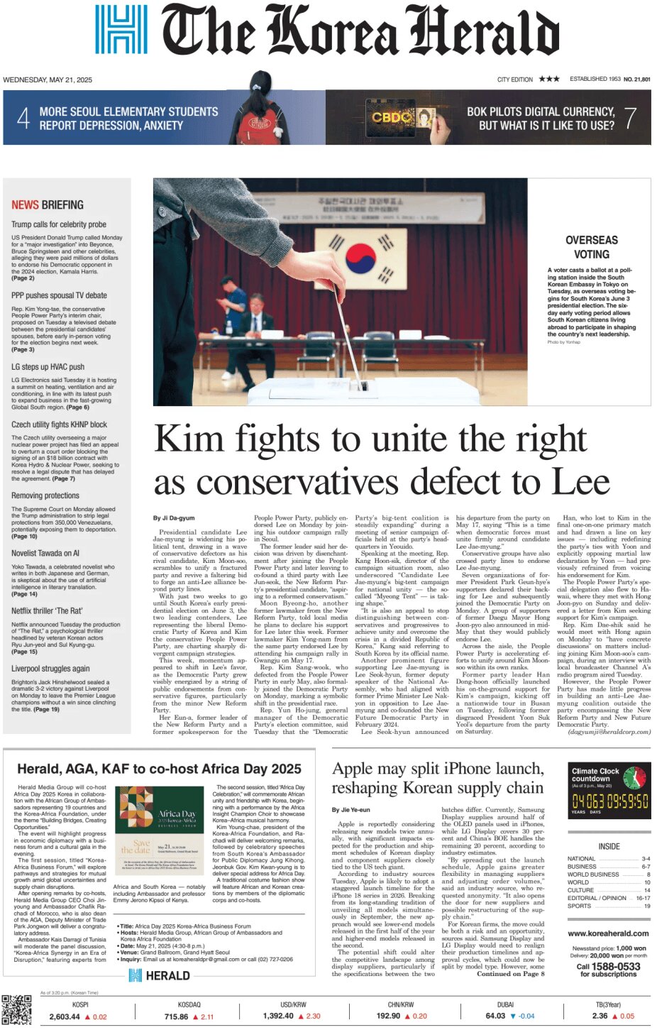 Prima Pagina The Korea Herald 21/05/2025