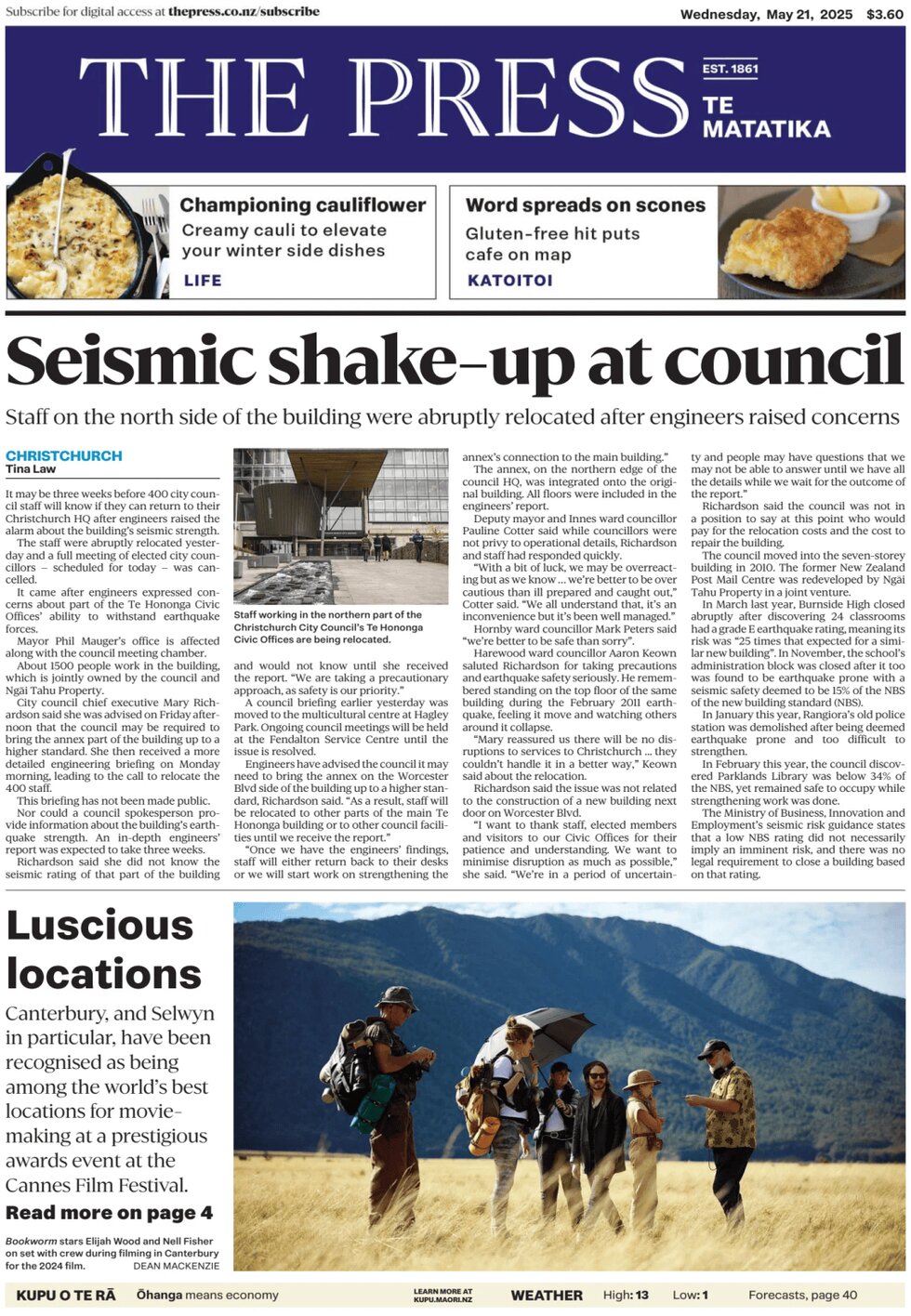 Prima Pagina The Press (NZ) 21/05/2025