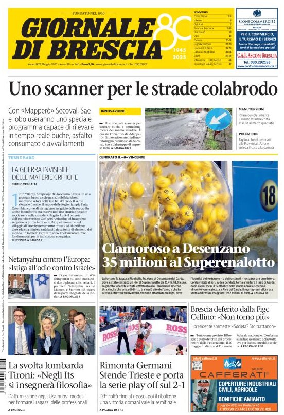 Prima Pagina Giornale di Brescia 23/05/2025