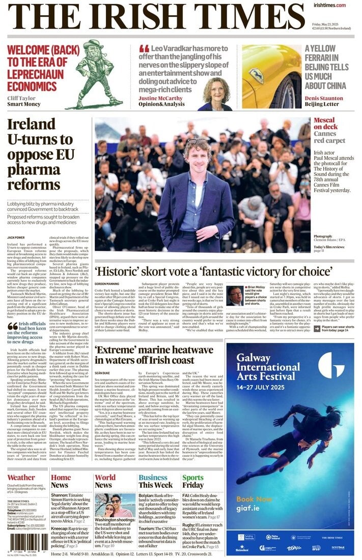 Prima Pagina The Irish Times 23/05/2025