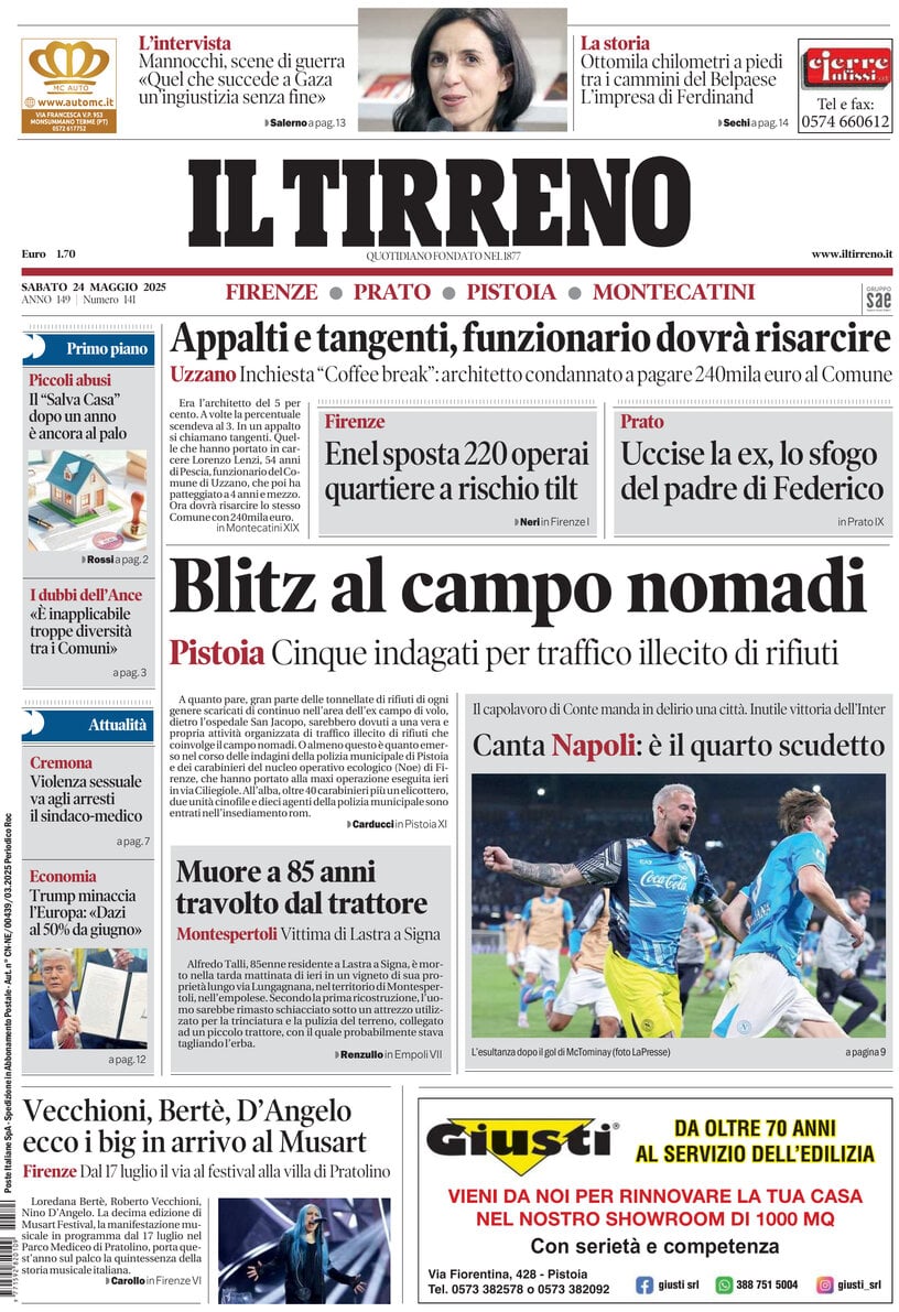 Prima Pagina Il Tirreno (Firenze, Prato, Pistoia, Montecatini) 24/05/2025