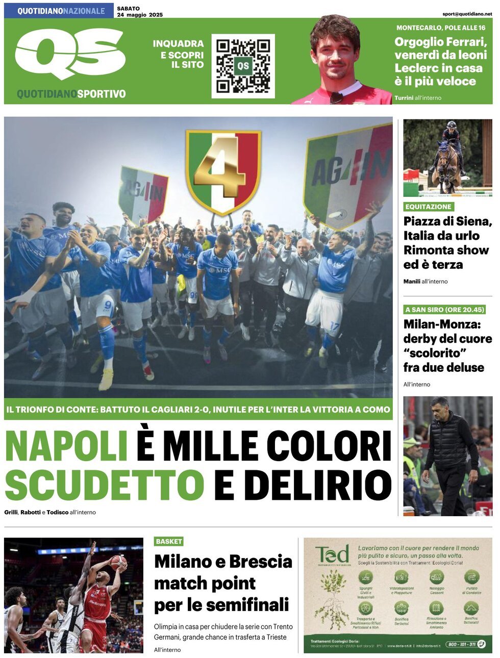 Prima Pagina QS Quotidiano Sportivo 24/05/2025