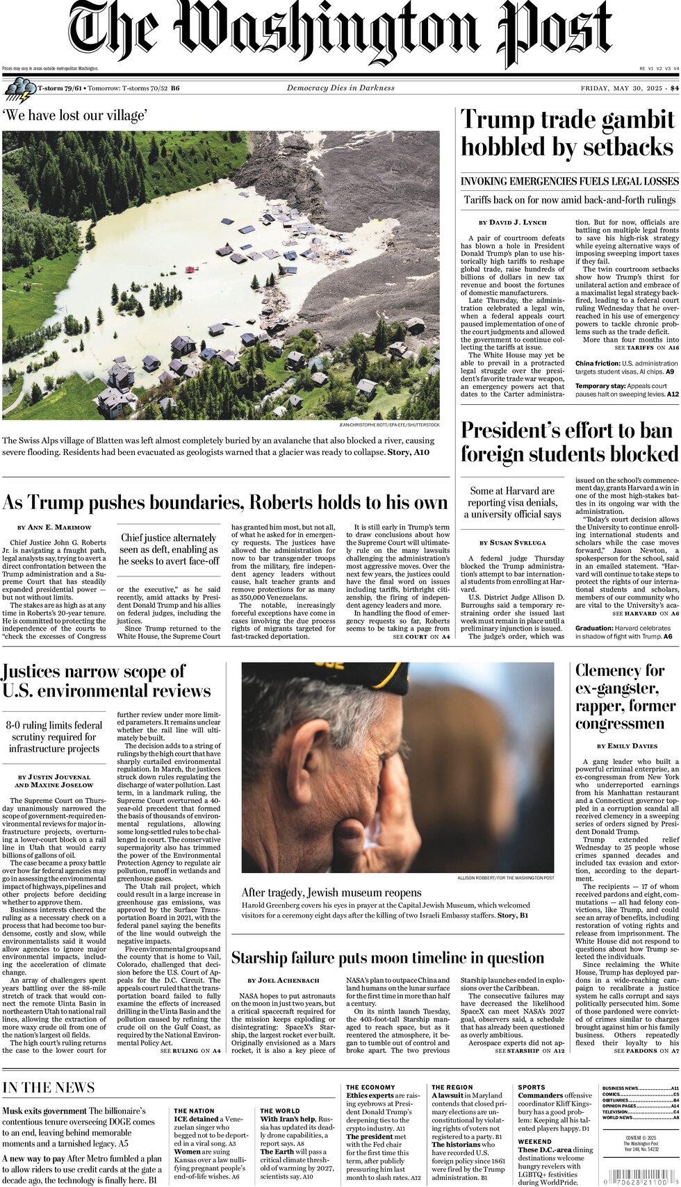 Prima Pagina The Washington Post 30/05/2025