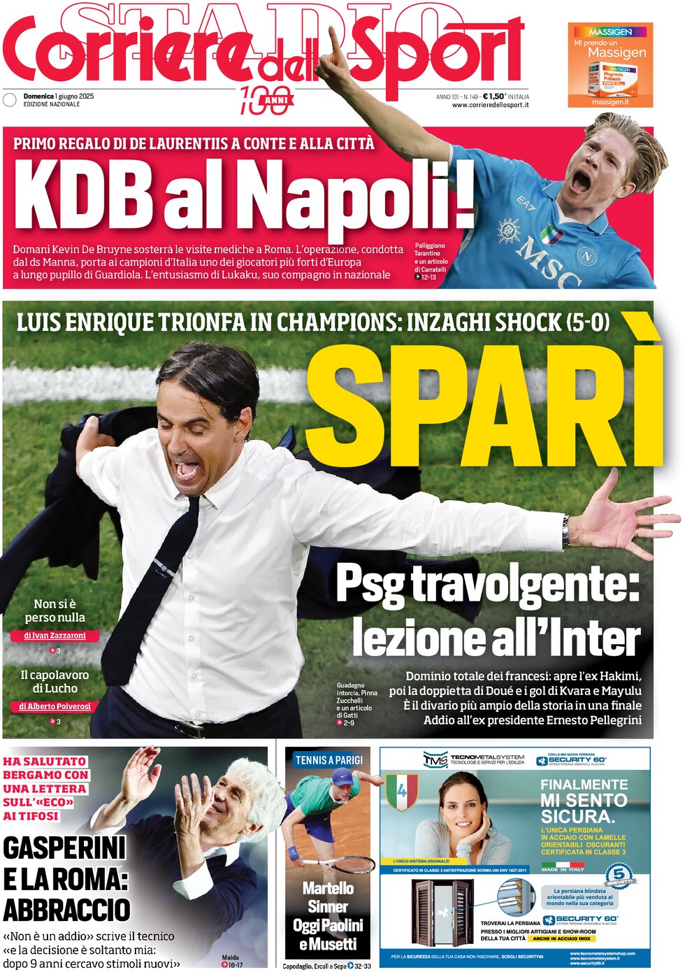 Prima Pagina Corriere dello Sport 01/06/2025