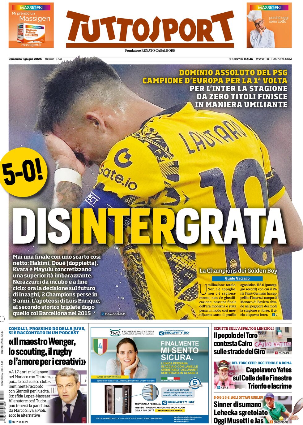Prima Pagina Tuttosport 01/06/2025