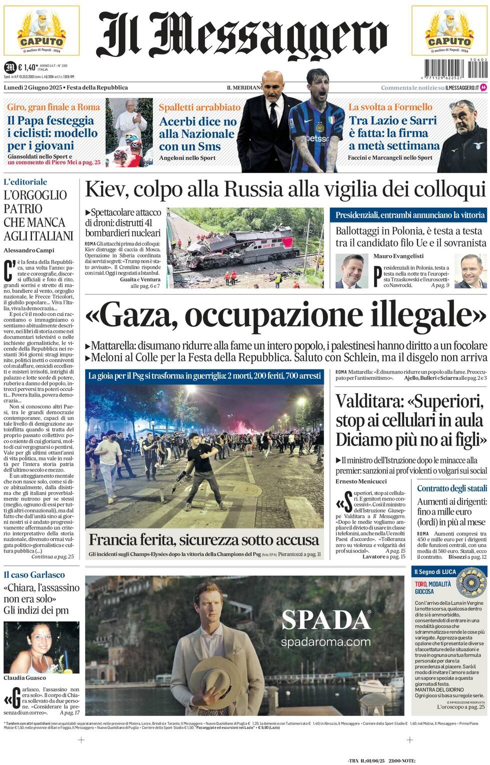 Prima Pagina Il Messaggero 02/06/2025